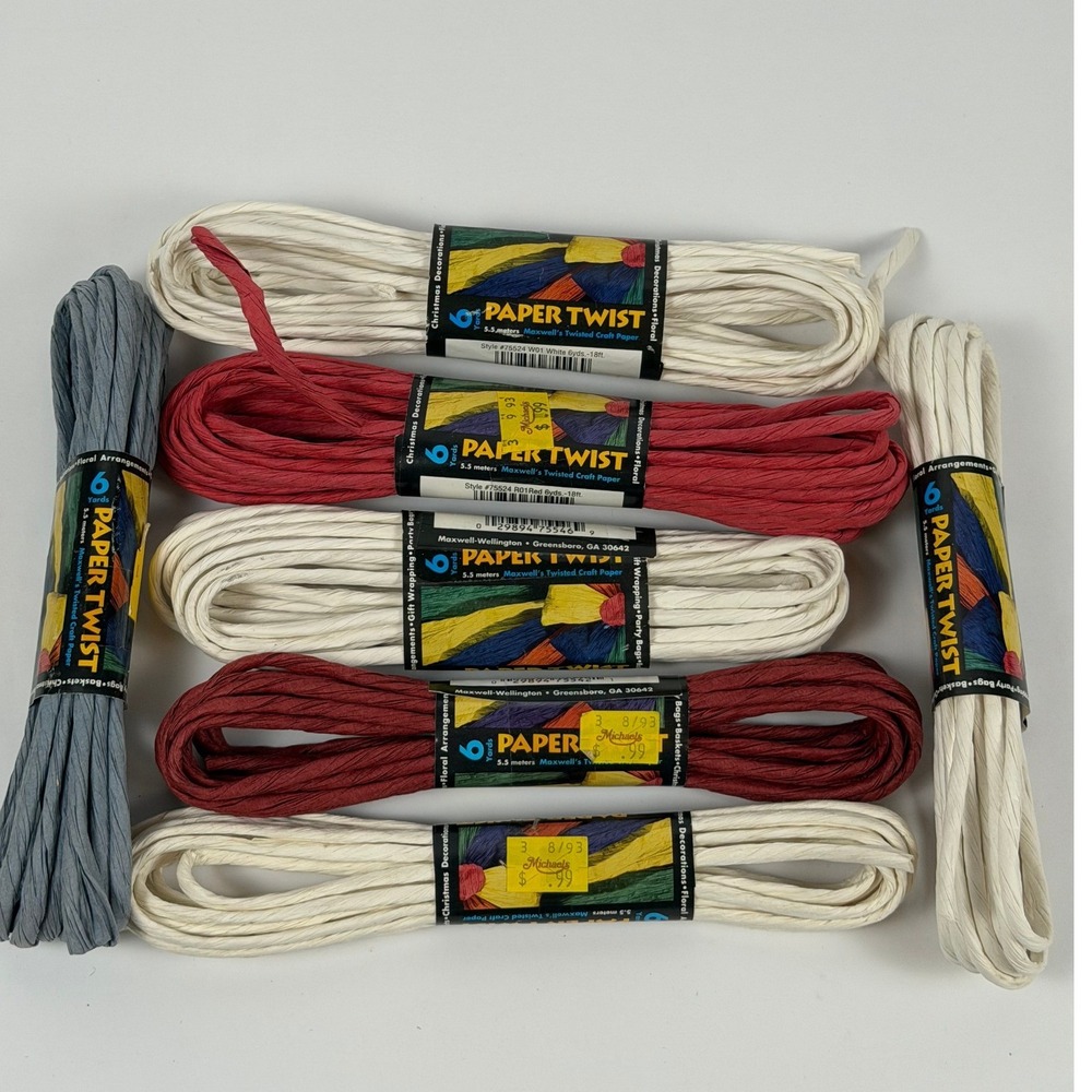 Maxwell‑Wellington Paper Twist Craft Ribbon Bundle – 6yd each White, Red & Blue‑